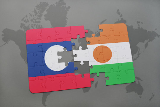 puzzle with the national flag of laos and niger on a world map