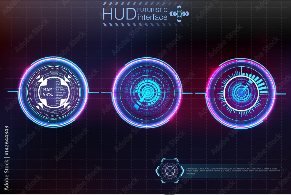 Poster Abstract background with different elements of the hud. Hud elements. Vector illustration. Head-up display elements for Info-graphic elements.