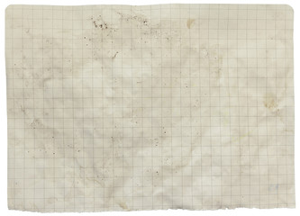 A weathered old textured worn sheet of paper, with lines and boxes.
