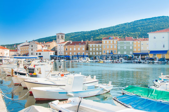     Fishing boats in marine in town of Cres, waterfront, Island of Cres, Kvarner, Croatia 