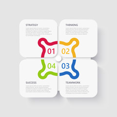 Modern 3D infographic template with 4 steps for success. Business square elements template with options for brochure, diagram, workflow, timeline, web design. Vector EPS 10