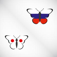 Butterflies with the flag of Russia and Japan