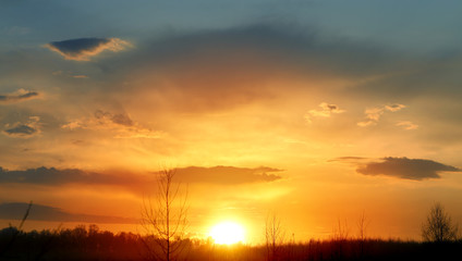 Sunset over the field