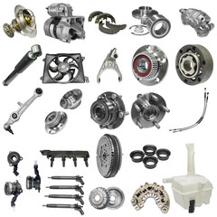 Vehicle parts on white background