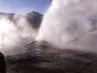 geyser gush hot spring steam El Tatio Chile
