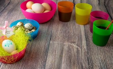 Colored Easter eggs table decoration