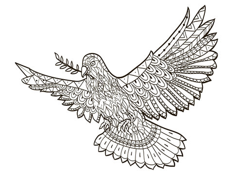 Dove of the World fly with a branch in its beak on a white background vector