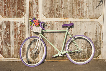 Fototapeta na wymiar Spring background with vintage bicycle. Spring concept