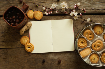 Spring cooking background with notebook for writing