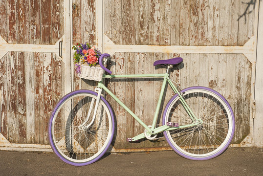 Spring background with vintage bicycle. Spring concept