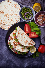 Mexican tacos with meat and vegetable