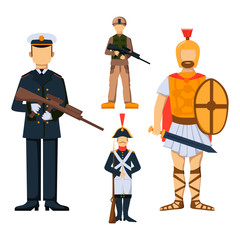 Military soldier character weapon symbols armor man silhouette forces design and american fighter ammunition navy camouflage sign vector illustration.