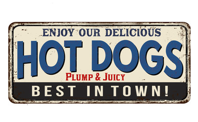 Hot dogs vintage rusty metal sign