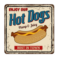 Fototapeta premium Hot dogs vintage rusty metal sign