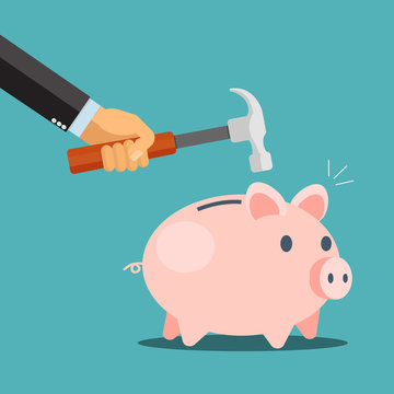 Breaking The Piggy Bank - Vector Illustration