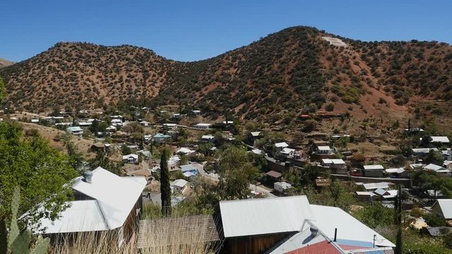 A pan across the historic mining town of Bisbee, Arizona