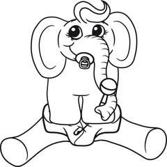 windeln schnuller rassel süß sitzend dick kleiner süßer baby elefant kind niedlich gemalt