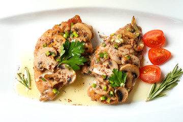 Tasty chicken marsala on plate