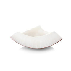 Tasty piece of coconut on white background