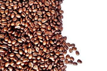 roasted coffee beans isolated in white background