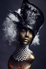 Fototapeta na wymiar Mannequin in black head-wear