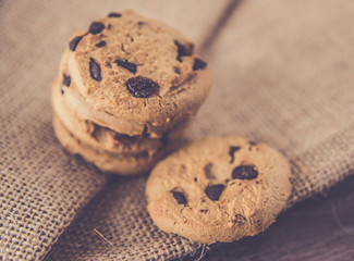  Chocolate chip cookies on old wooden table