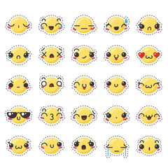 Set of cute lovely kawaii emoticon. Sticker collection.