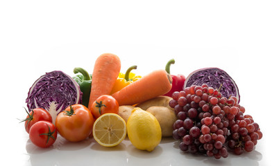 collection fruits and vegetables isolated on a white background