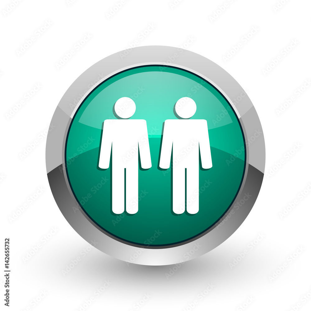 Aufkleber couple silver metallic chrome web design green round internet icon with shadow on white background.