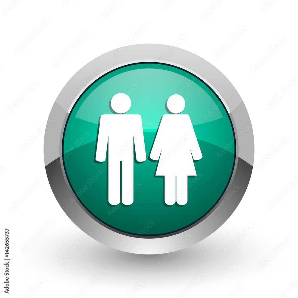Aufkleber couple silver metallic chrome web design green round internet icon with shadow on white background.