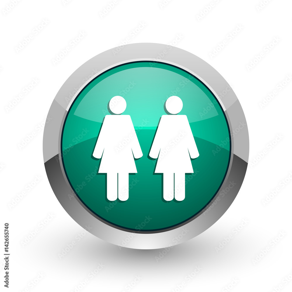 Aufkleber couple silver metallic chrome web design green round internet icon with shadow on white background.