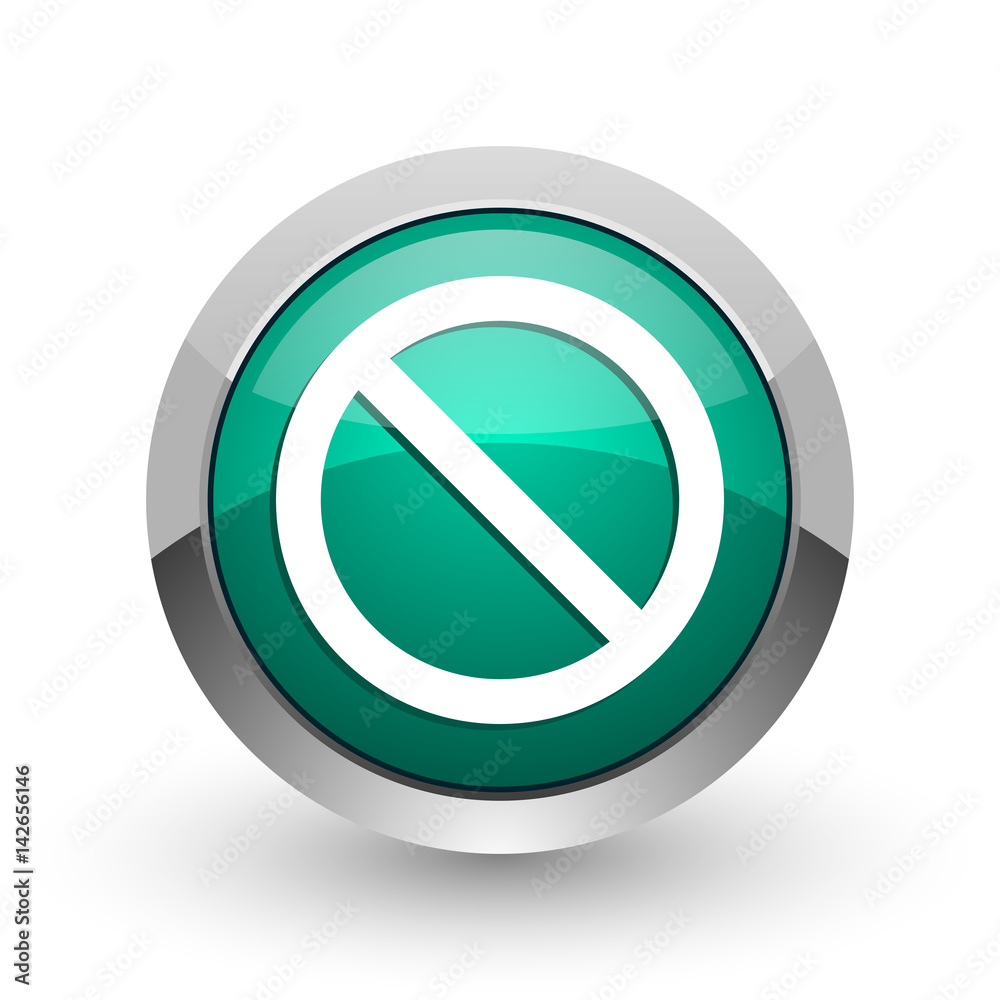 Aufkleber Access denied silver metallic chrome web design green round internet icon with shadow on white background.