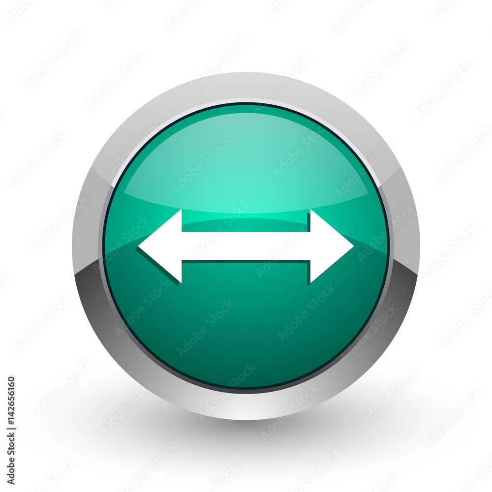 Aufkleber arrow silver metallic chrome web design green round internet icon with shadow on white background.