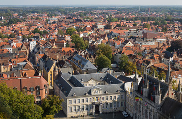 Fototapeta na wymiar View from tower of the Bruges city, Belgium