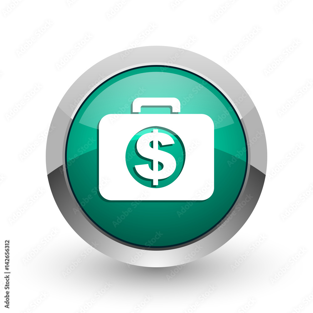 Poster financial silver metallic chrome web design green round internet icon with shadow on white backgroun