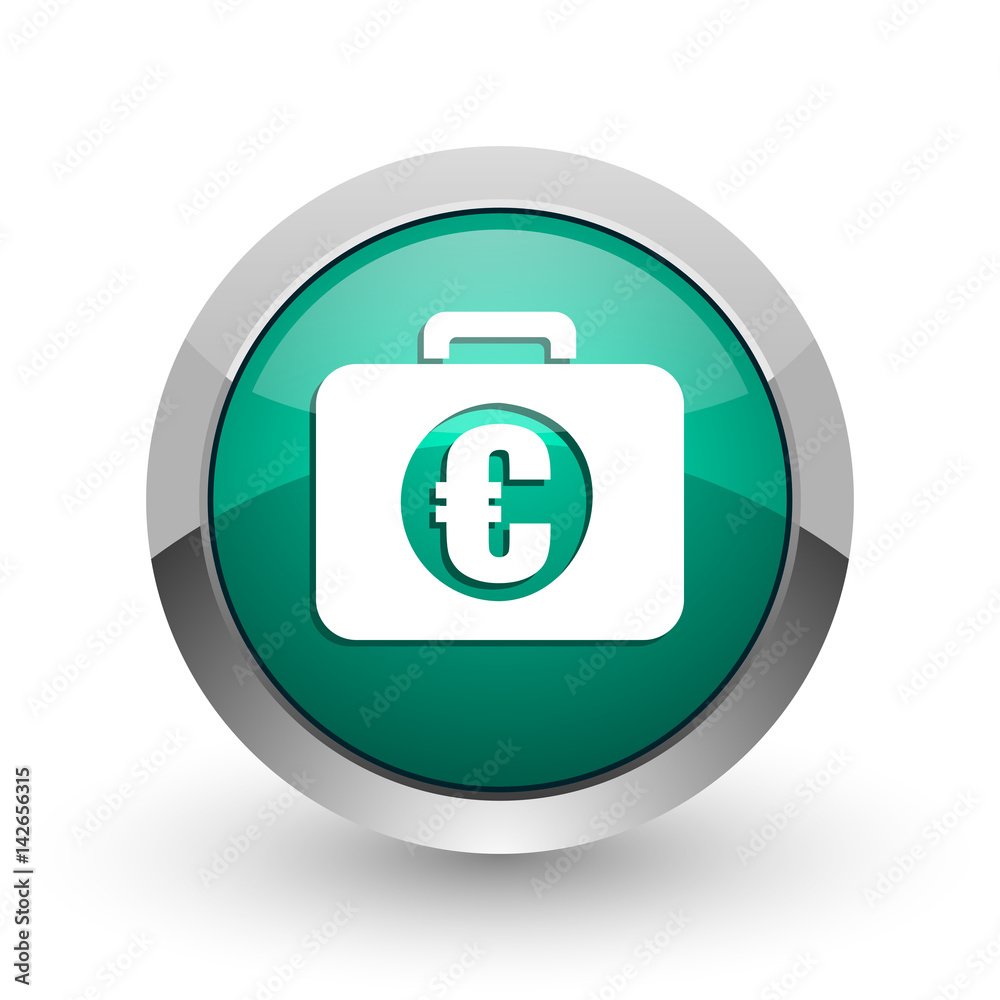 Poster financial silver metallic chrome web design green round internet icon with shadow on white backgroun