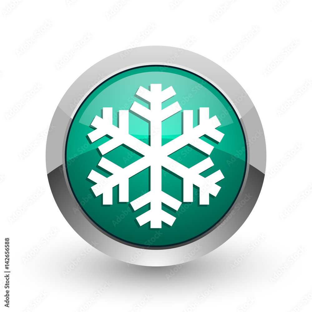 Aufkleber snow silver metallic chrome web design green round internet icon with shadow on white background.