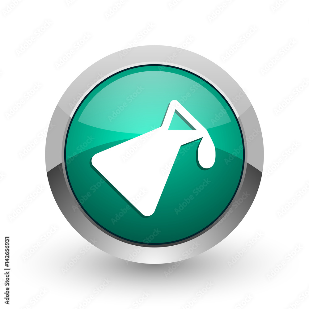 Poster chemistry silver metallic chrome web design green round internet icon with shadow on white backgroun