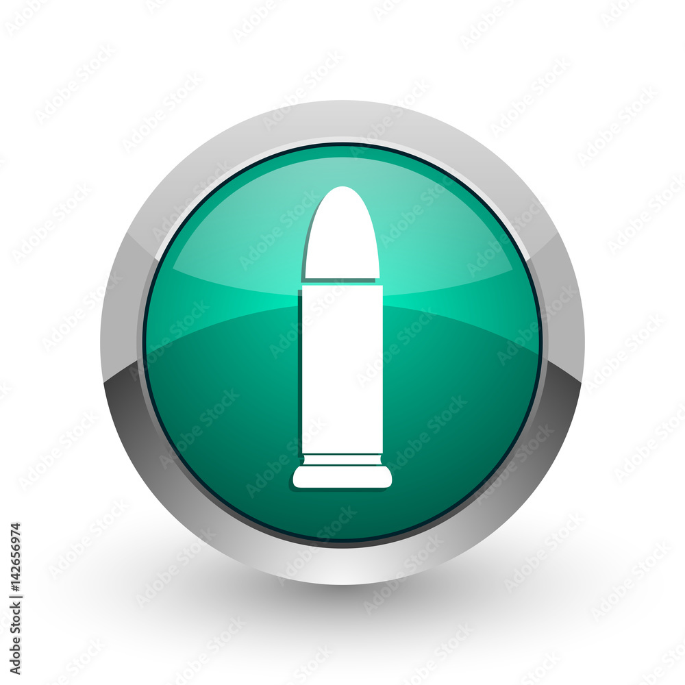 Aufkleber ammunition silver metallic chrome web design green round internet icon with shadow on white backgrou