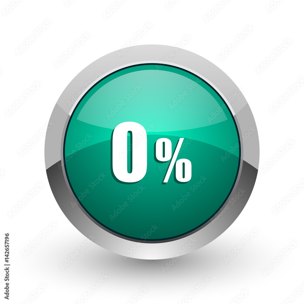 Poster 0 percent silver metallic chrome web design green round internet icon with shadow on white backgroun
