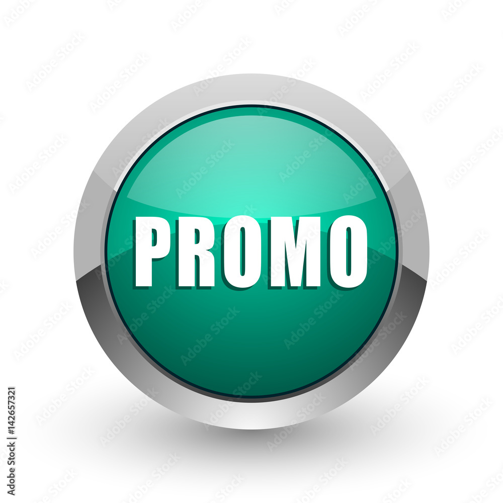Aufkleber promo silver metallic chrome web design green round internet icon with shadow on white background.