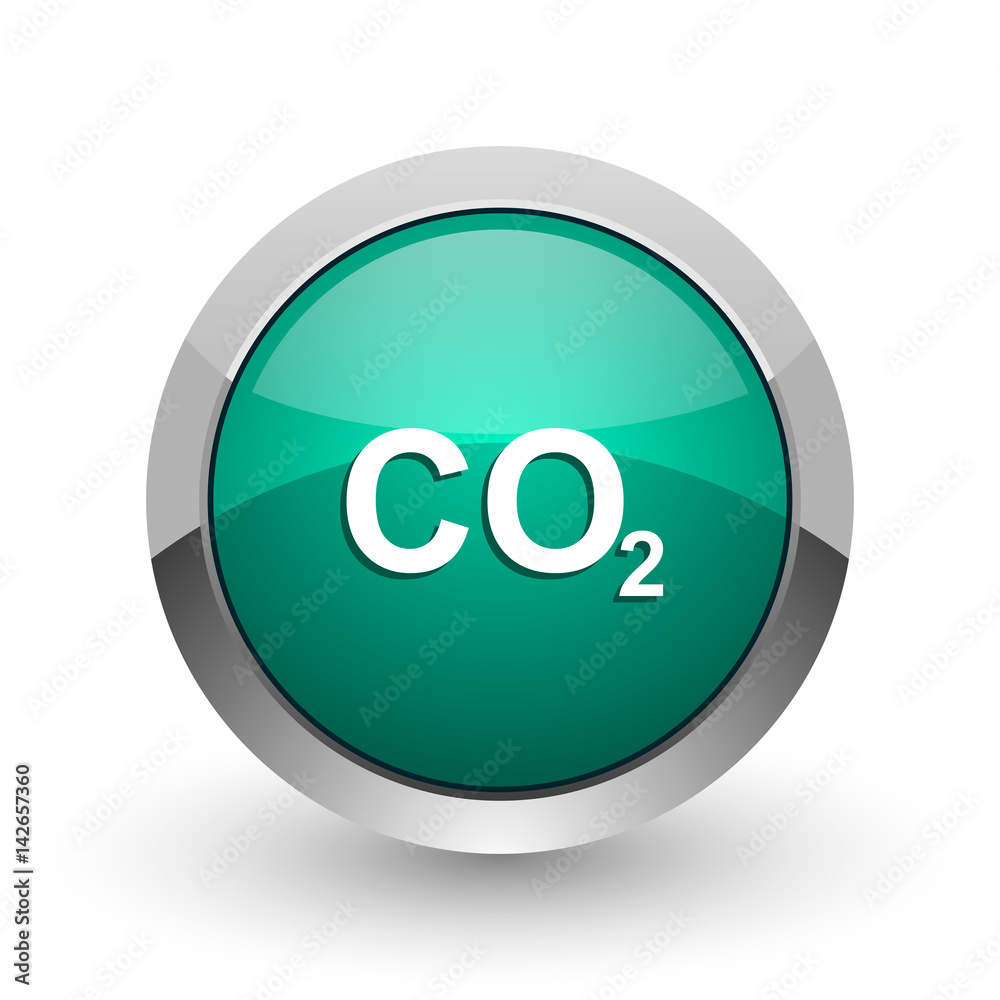 Aufkleber carbon dioxide silver metallic chrome web design green round internet icon with shadow on white back