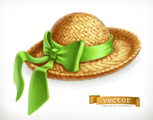 Straw hat, 3d vector icon