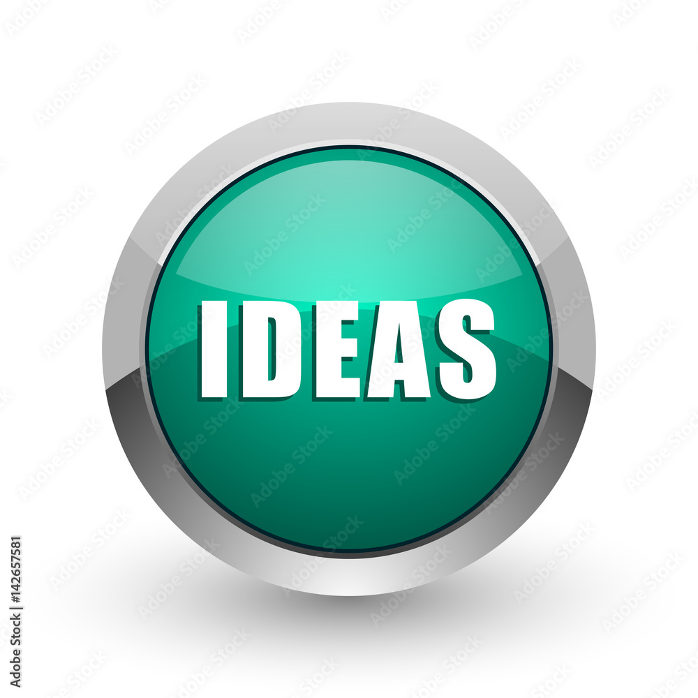 Poster ideas silver metallic chrome web design green round internet icon with shadow on white background.