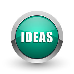 Ideas silver metallic chrome web design green round internet icon with shadow on white background.