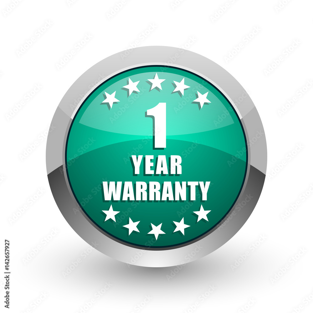 Aufkleber warranty guarantee 1 year silver metallic chrome web design green round internet icon with shadow on