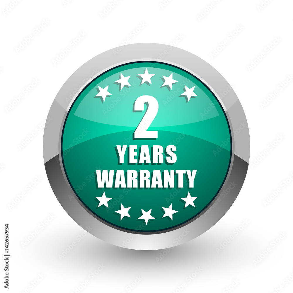 Aufkleber warranty guarantee 2 year silver metallic chrome web design green round internet icon with shadow on