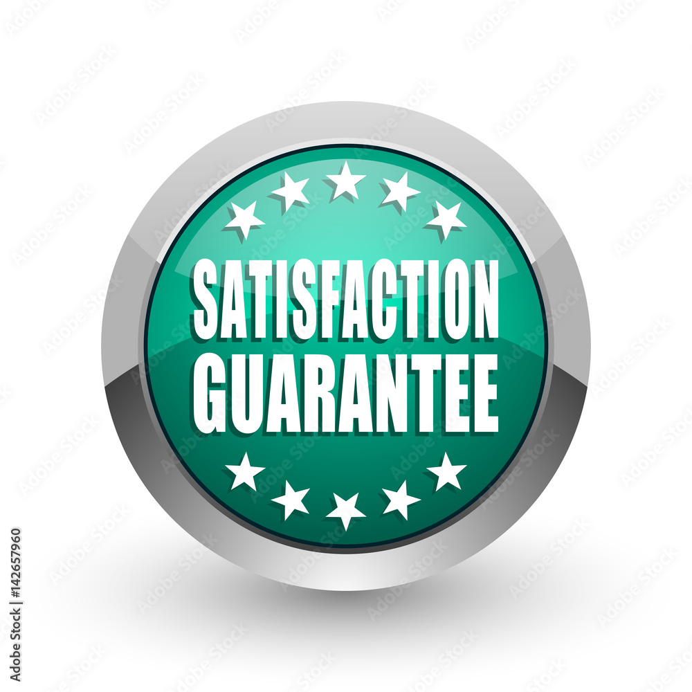 Aufkleber satisfaction guarantee silver metallic chrome web design green round internet icon with shadow on wh
