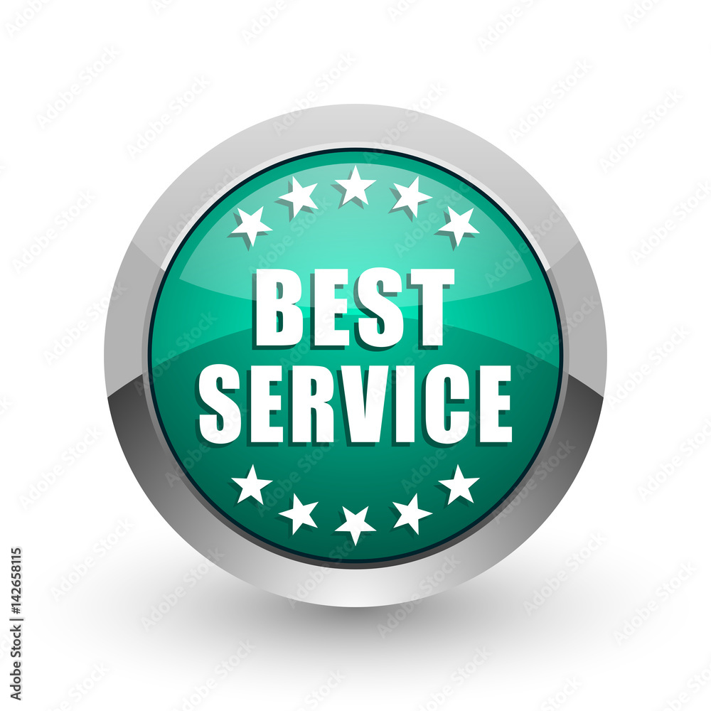 Aufkleber best service silver metallic chrome web design green round internet icon with shadow on white backgr