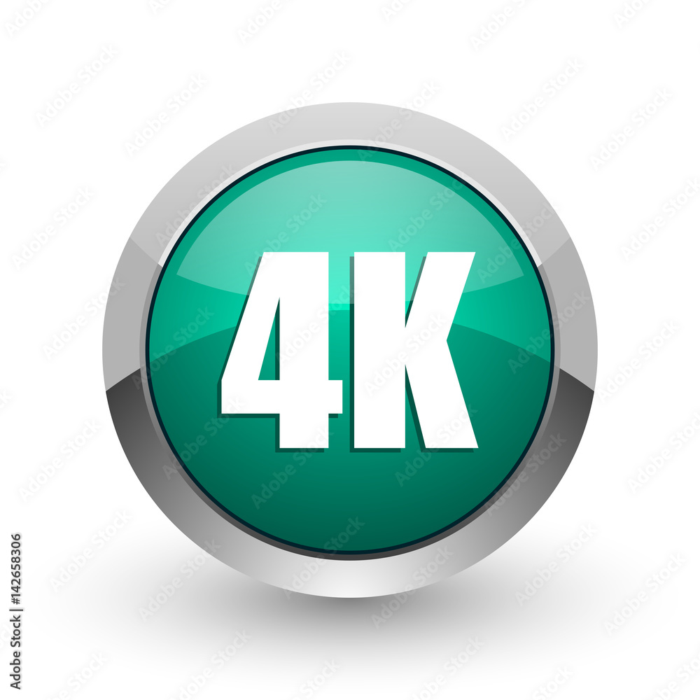 Poster 4k silver metallic chrome web design green round internet icon with shadow on white background.